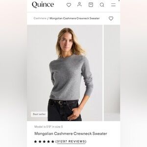 NWT NEW Quince Mongolian Cashmere Crewneck Sweater Medium Color Heather Grey